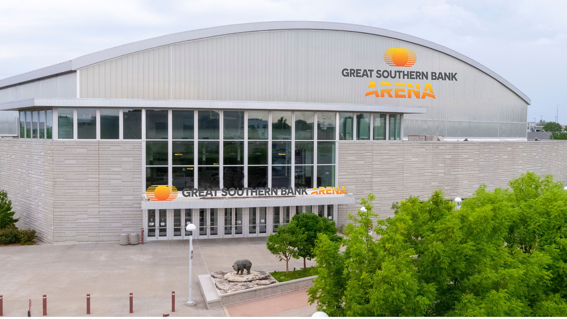 Aerial view of Great Southern Bank arena exterior